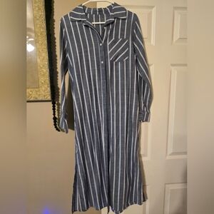 Blue and White Striped Long Sleeve Dress